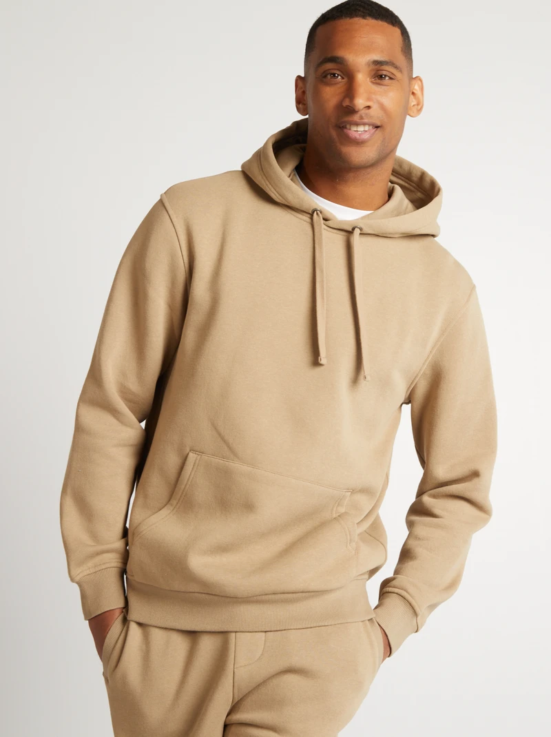 man- beige plain hooded sweatshirt